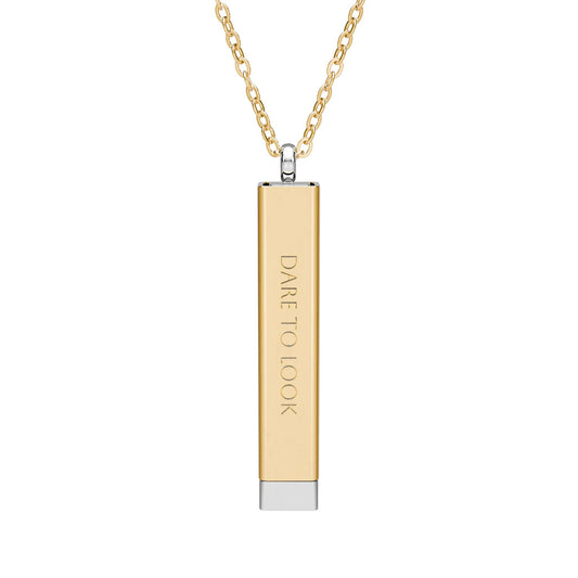 Sliding Bar Necklace — Hidden Message Engraved ‘DATE TO LOOK, STARE THEM DOWN’