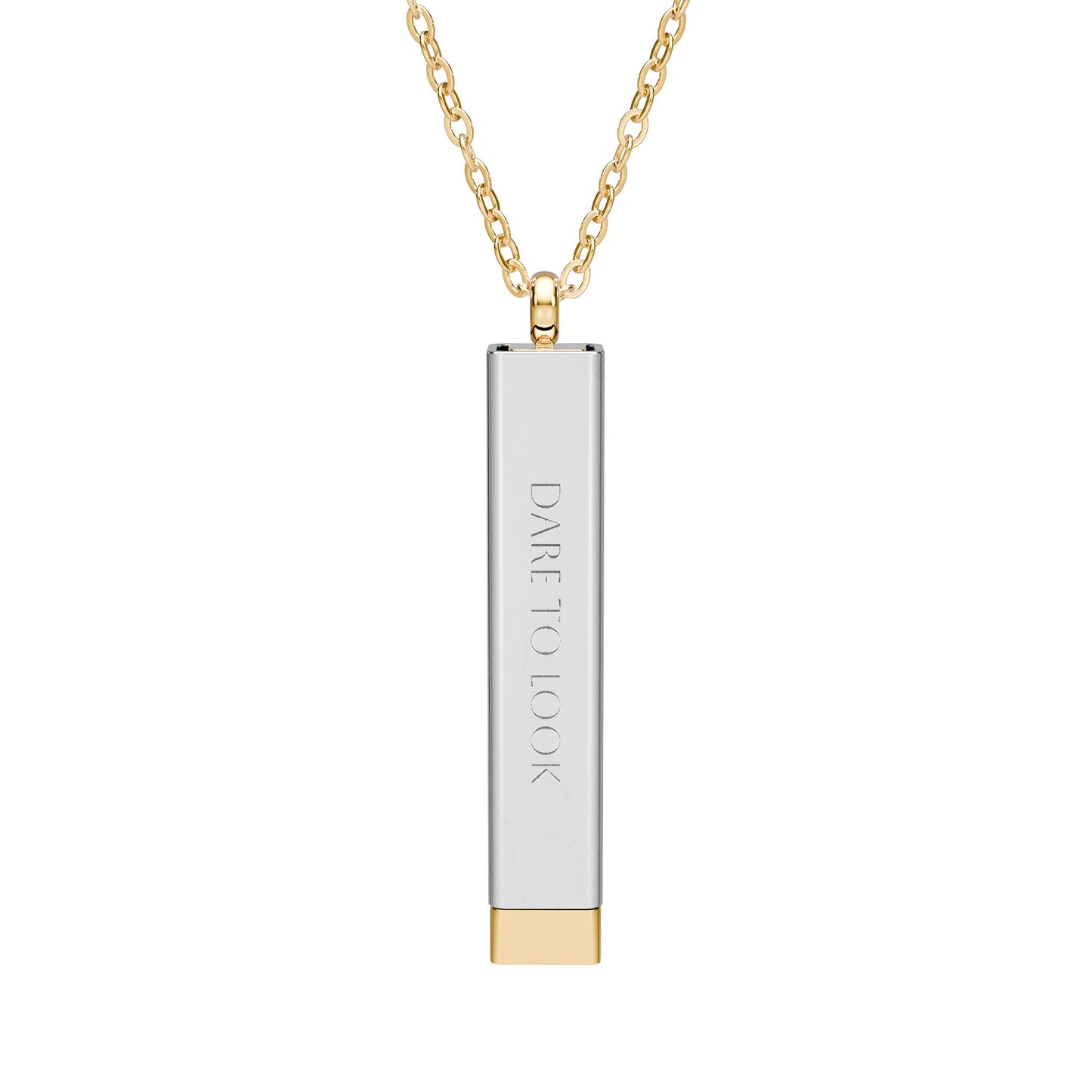Sliding Bar Necklace — Hidden Message Engraved ‘DATE TO LOOK, STARE THEM DOWN’
