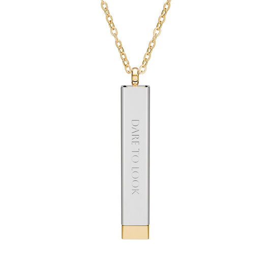 Sliding Bar Necklace — Hidden Message Engraved ‘DATE TO LOOK, STARE THEM DOWN’