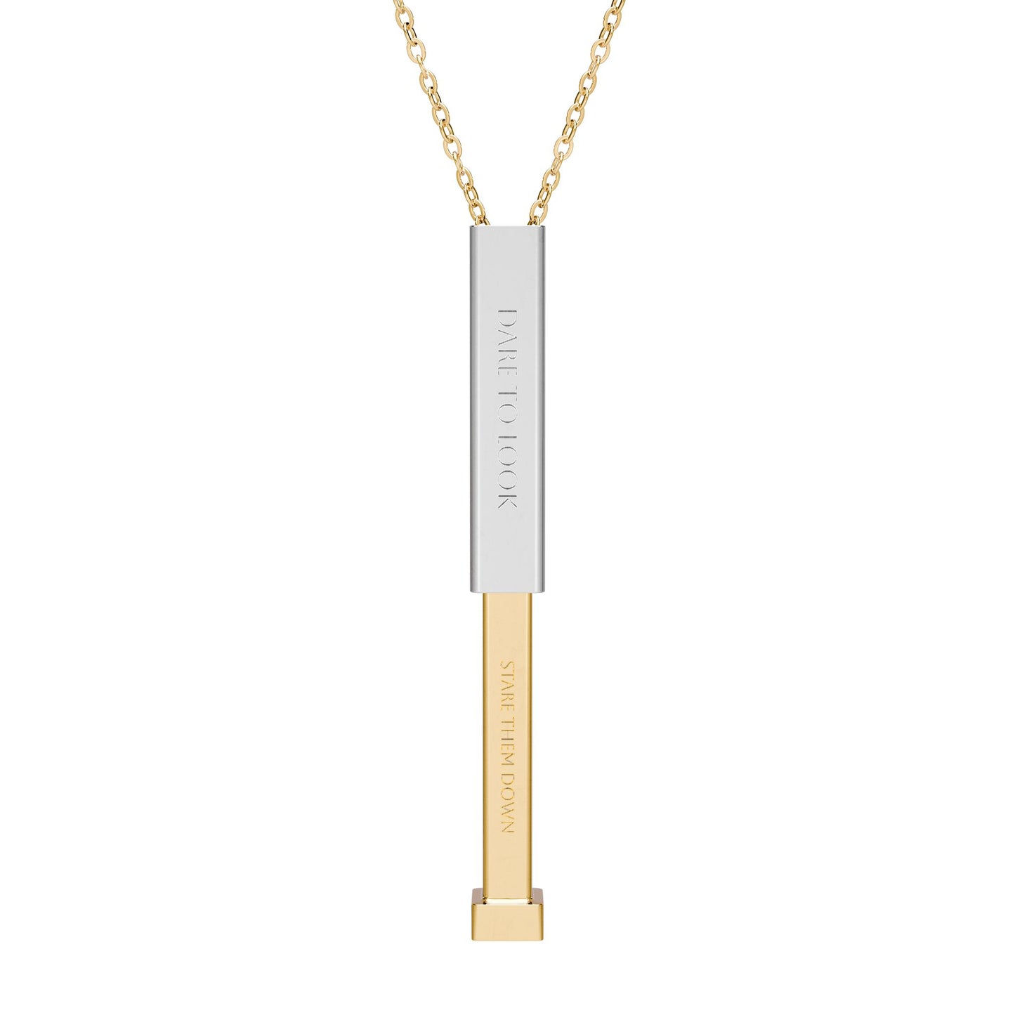 Sliding Bar Necklace — Hidden Message Engraved ‘DATE TO LOOK, STARE THEM DOWN’