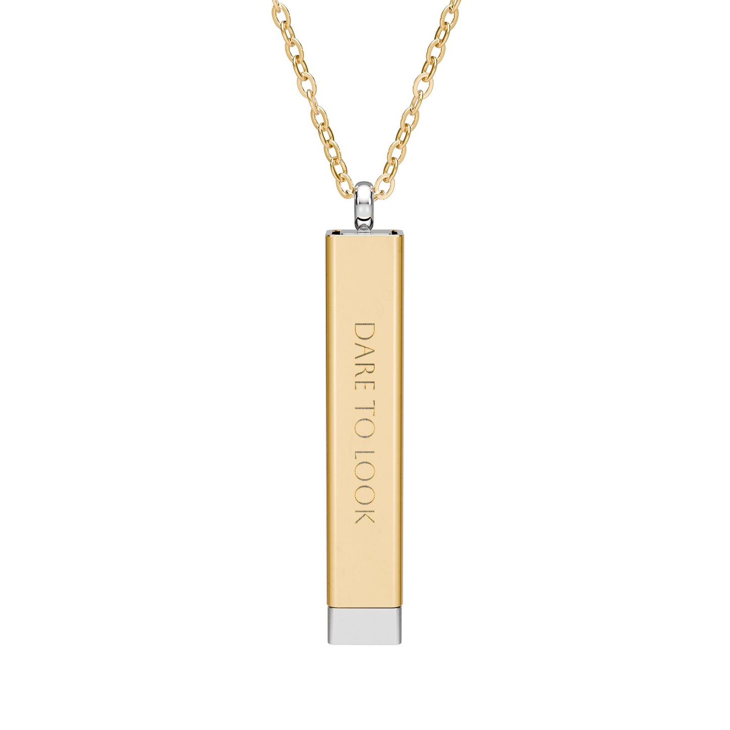Sliding Bar Necklace — Hidden Message Engraved ‘DATE TO LOOK, STARE THEM DOWN’