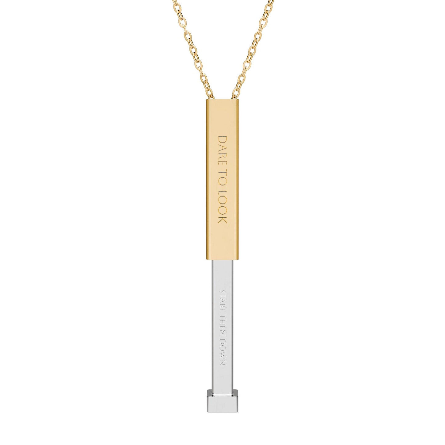 Sliding Bar Necklace — Hidden Message Engraved ‘DATE TO LOOK, STARE THEM DOWN’