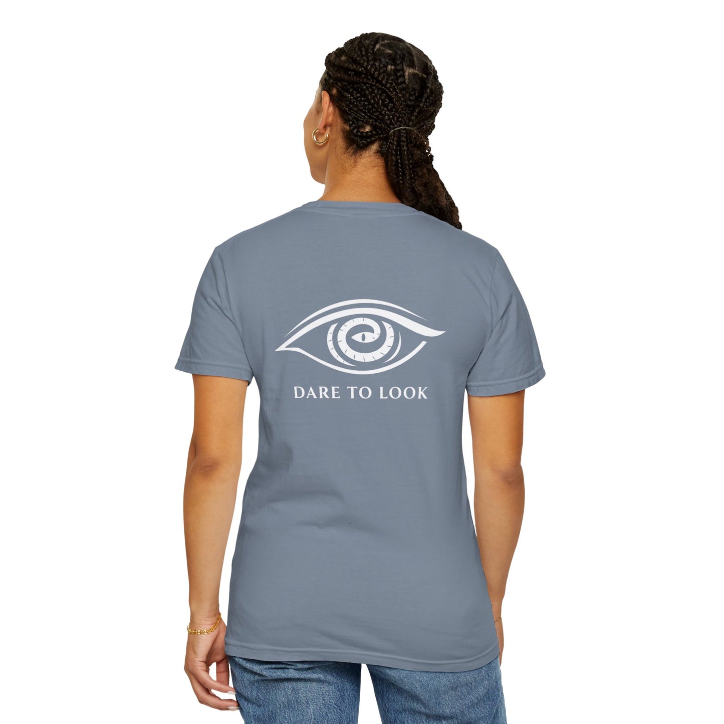 Dare to Look Eye Graphic T‑Shirt — Front Logo, Bold Back Artwork